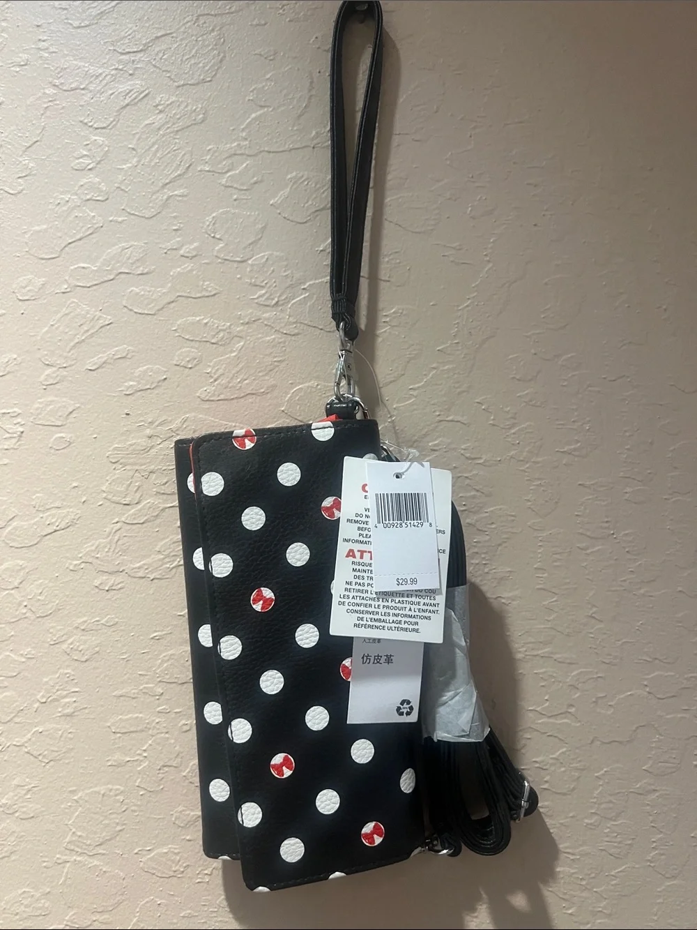 Black Polka Dot Wristlet Crossbody Wallet